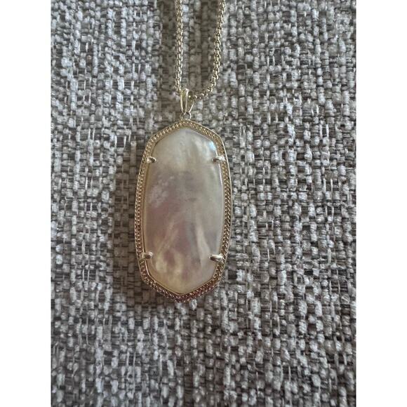 Kendra Scott Long Gold Rae Necklace Adjustable Chain Ivory Mother Of Pearl - Picture 2 of 8